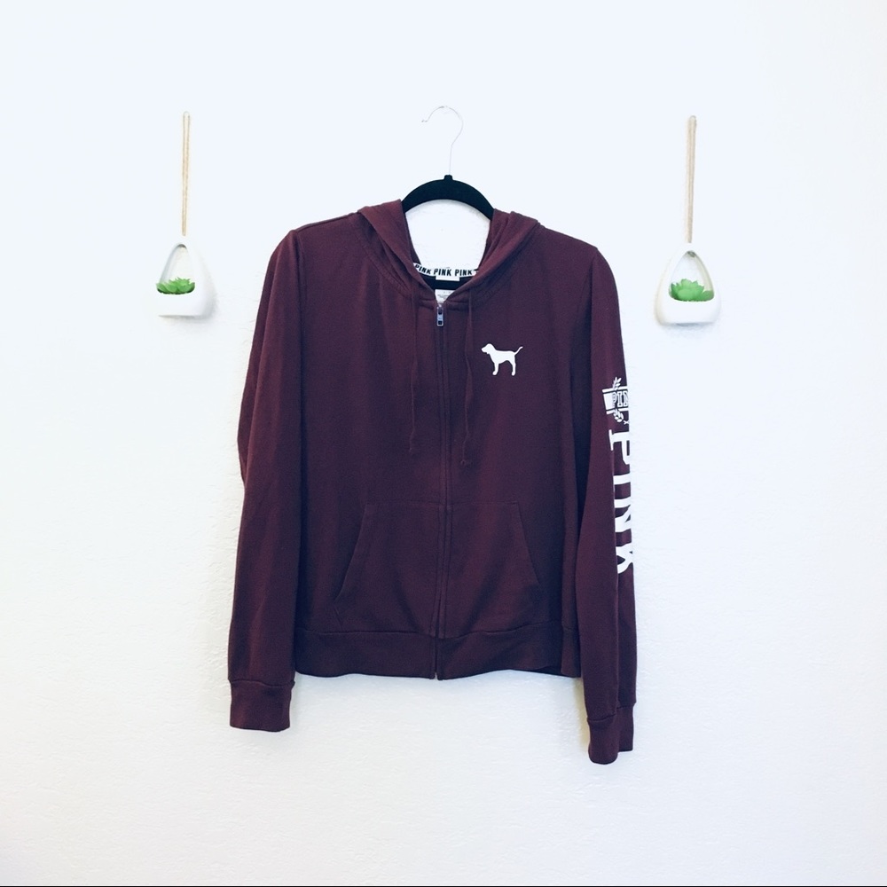 PINK Burgundy Zip Up Sweater